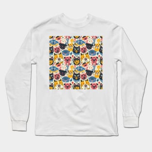 Eclectic Happy Pets and Nature Pattern Long Sleeve T-Shirt